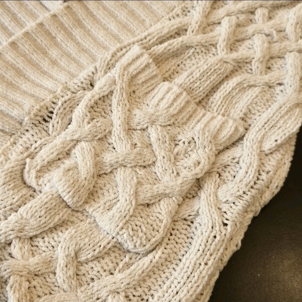 Open Cardigan Sweater S Cream Chunky Knit Thick Waffle Fisherman Derek Heart - Picture 7 of 13